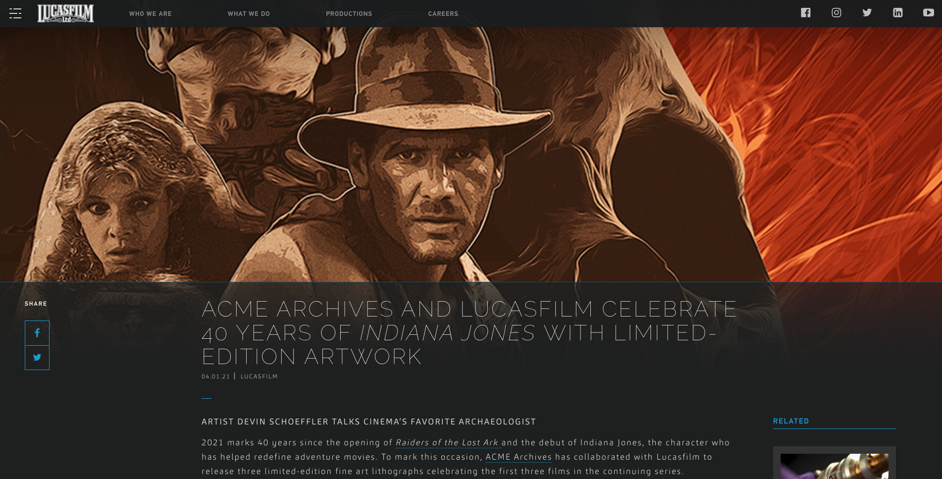 ACME ARCHIVES AND LUCASFILM CELEBRATE 40 YEARS OF INDIANA JONES WITH LIMITED-EDITION ARTWORK