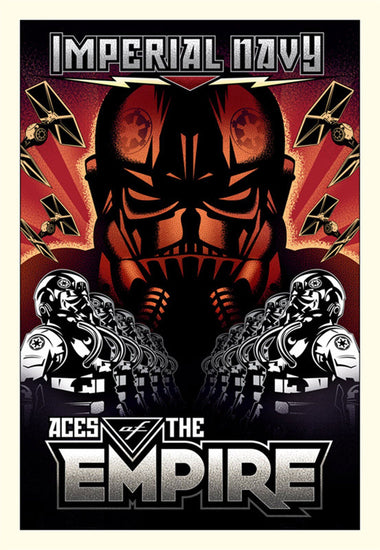 A print featuring a stylized illustration of a Tie Fighter from Star Wars with the text 'Imperial Navy' and 'ACES OF THE EMPIRE'.