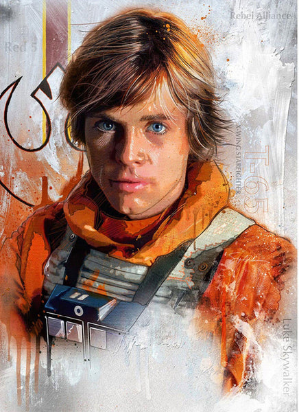 Star Wars - Trust the Force by Steve Anderson; lithograph limited edition art on paper depicting luke skywalker in his orange pilot uniform.
